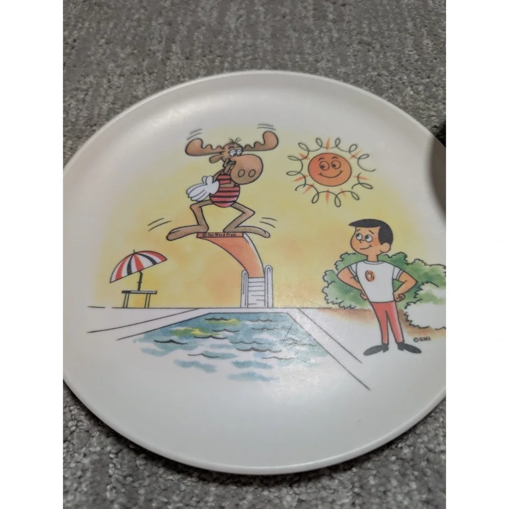 Vintage 1960s Bullwinkle and cheerios boy eating set Plate‎ And Bowl